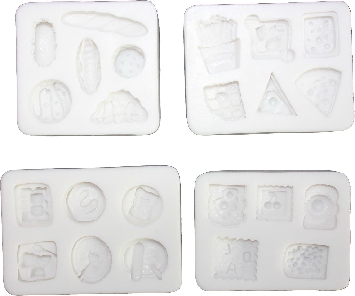 Lovely Small Items Silicone Fondant Molds Set For Cake Topper, Gumpaste, Candy & Chocolate, Polymer Clay and More (Rectangle Food Items)