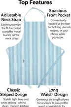 AMOUR INFINI Cotton Striped Aprons for Women with Pockets - Adjustable Strap and Waist Ties Printed Apron for Baking, Cooking, Gardening (27.5 x 33 Inches - Dove Blue)