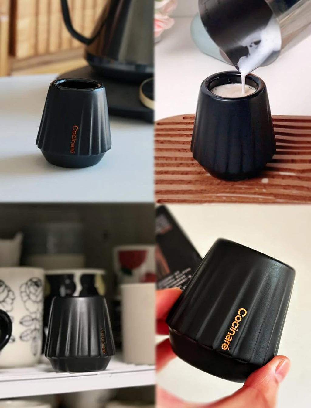 Cocinare KissCup Ceramic Espresso Cup – 2.2oz Demitasse Cup for Espresso, Pour-over coffee & Tea, Nebula Black, Ceramic Collection