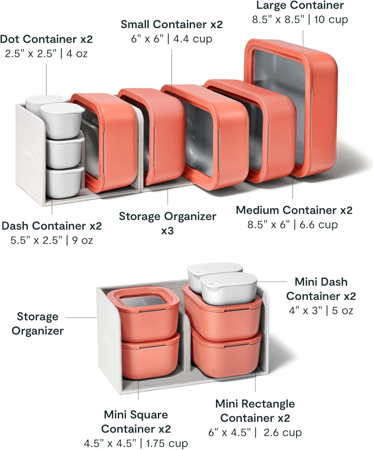 Caraway 25pc Glass Food Storage Set - Glass Storage Containers for Food - Non-Toxic Ceramic-Coated Glass - Air Release Technology - Compact & Stackable Design - Perracotta