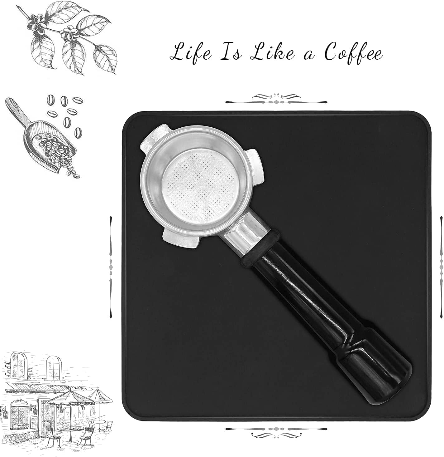 Coffee Tamper Mat for Portafilter - Silicone Tamping Pad -Espresso Machine Accessories (Black)