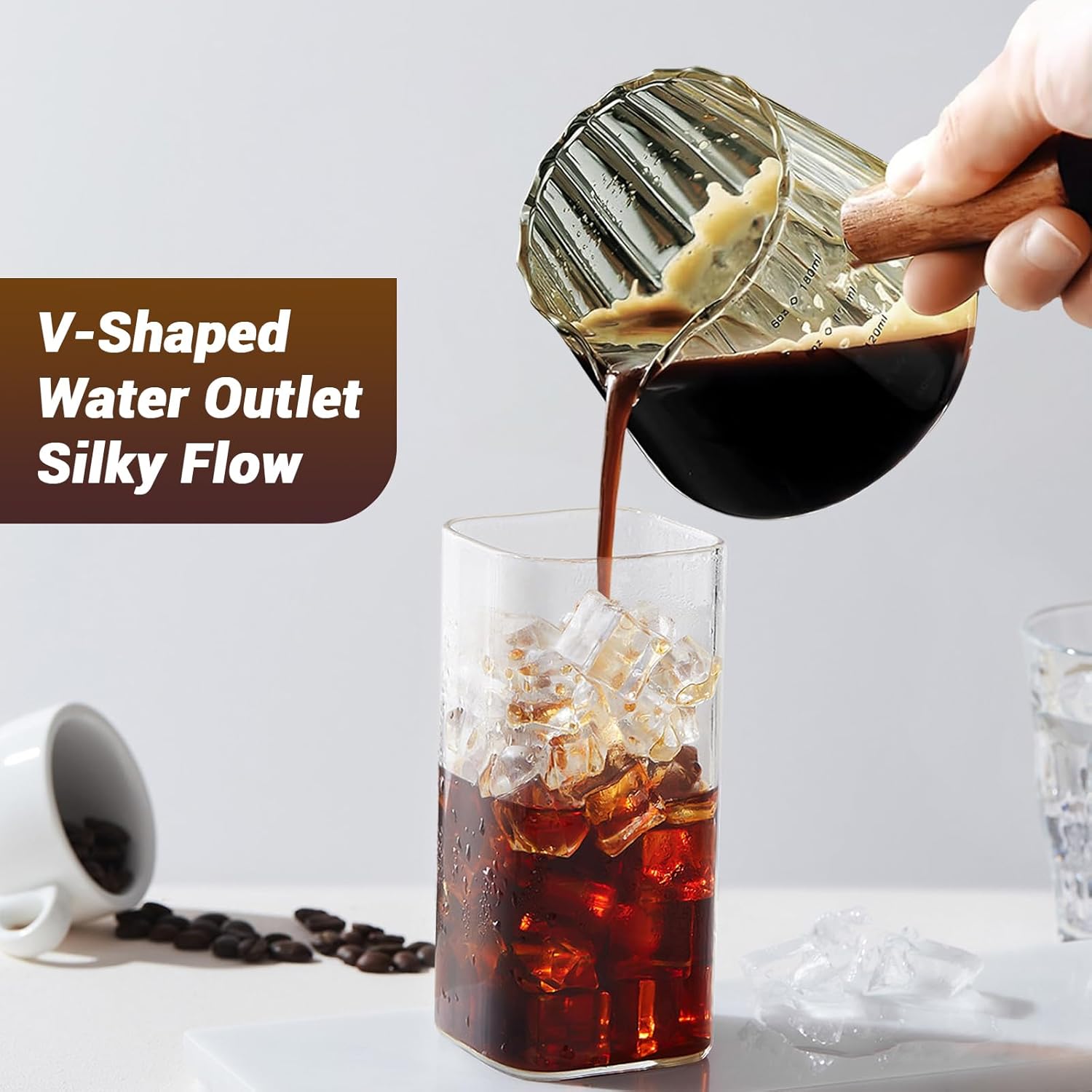 Espresso Measuring Cup 6 Oz, Espresso Glass Cups with Wood Handle, Milk Frothing Cup, Espresso Cup for Coffee, Milk, Tea or Maple Syrup Serving