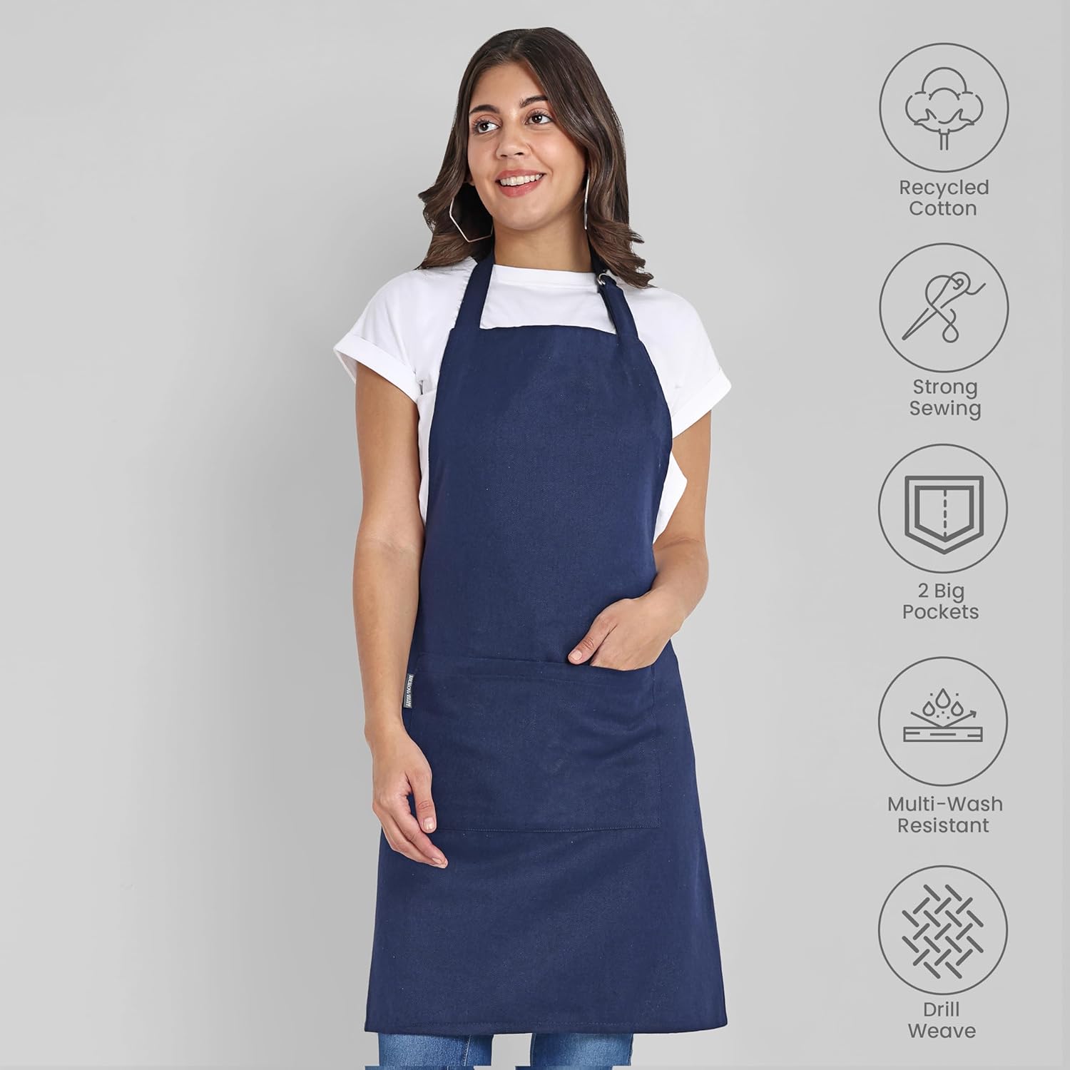 Chef Apron, Recycled Cotton Kitchen Apron with an Adjustable Neck with Long Ties, for cooking, baking
