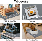 SHACOS Coffee Bar Mats 2 pcs 12x19 Inch Absorbent Non Slip Rubber, Waterproof Heat Resistant, Gray