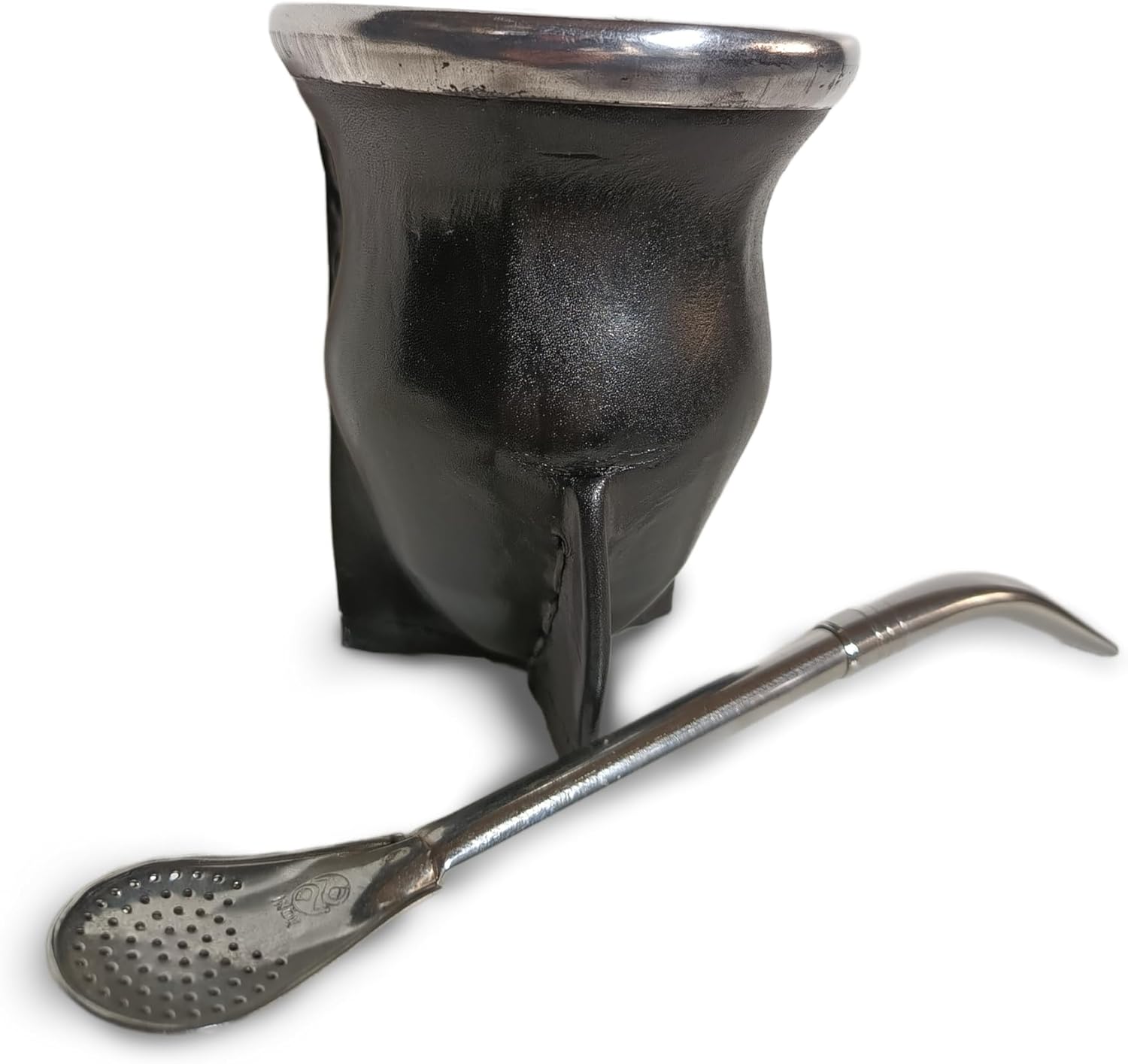 Handcrafted yerba mate gourd (mate cup) authentic calabash, leather wrapped, perfect for Argentinian or Uruguayan mate. Includes stainless steel bombilla for a true yerba mate experience (camionero)