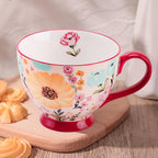 Vintage Flower Mugs – Large Ceramic Coffee Mug (15oz) – Cute Cereal Cup for Breakfast, Oatmeal Tea & Hot Drinks – Handmade Ceramic Cup with Floral Design