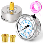 MEANLIN MEASURE 0~10000Psi Stainless Steel 1/4" NPT 2.5" FACE DIAL Liquid Filled Pressure Gauge WOG Water Oil Air Center Back Mount, with 1/4" x 1/2" NPT and 1/4" x 3/8" NPT Hex Bushing