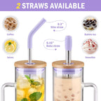 Kodrine Glass Tumbler with Lid and Straw, 20 oz Glass Coffee Tumbler with Handle, Smoothie Cup with Bamboo Lid, Time Marker, Silicone Sleeve, Reusable Iced Coffee Cup BPA Free - Amber Purple