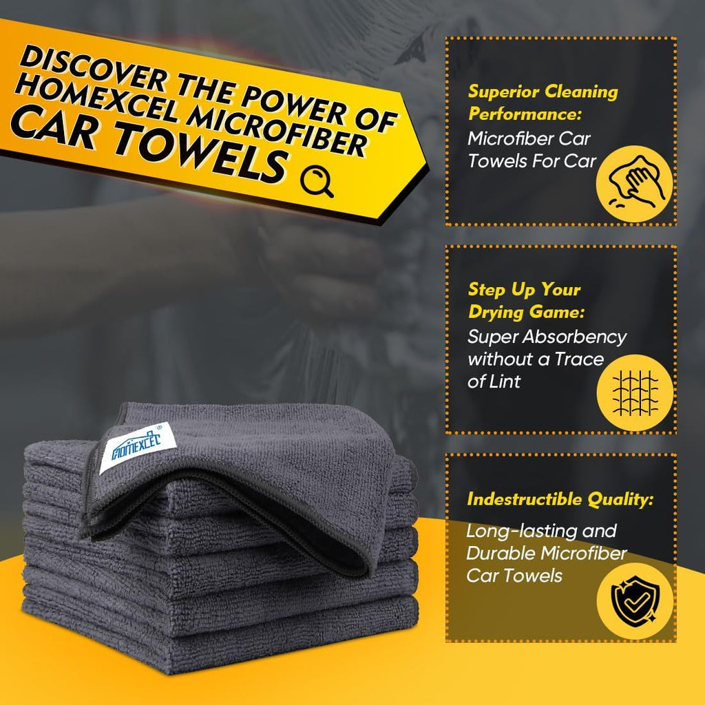 HOMEXCEL Grey Microfiber Cleaning Cloth 6 Pack, 12.5 x 12.5 inch Microfiber Towels for Cars, Ultra Absorbent Car Washing Cloth, Lint Free Streak Free Cleaning Rags for Car, Kitchen, and Window