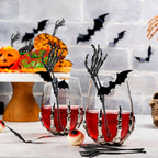 Remerry 100 Pcs Halloween Skeleton Swizzle Sticks Cocktail Garnish Sticks Hand Plastic Food Picks Coffee Stirrers Reusable Drink Stir Sticks Halloween Party Decorations for Birthday Bar Home(Black)