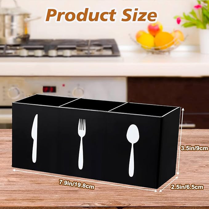 2 Pcs Acrylic Cutlery Storage Organizer Bin Silverware Cutlery Utensil Holder Caddy Knife Spoon and Fork Organizer 3 Section Tableware Storage Box for Kitchen Cabinet Flatware Dining Room Party