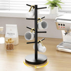 Wisuce Coffee Mug Holder Tree Upgraded 360Rotated Cup Holder for Counter Black Wood Cup Tree Mug Rack Organizer Stand with 8 Hooks for Kitchen Coffee Bar Accessories