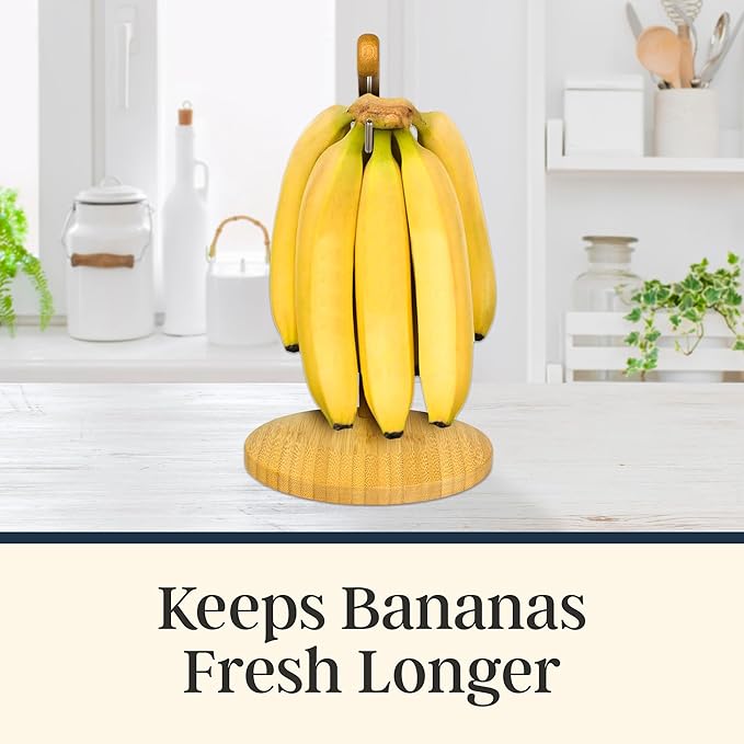 Totally Bamboo Banana Holder – Wooden Banana Stand and Hanger for Countertop Fruit Storage, Durable Bamboo Banana Hook for Even Ripening and Easy Access