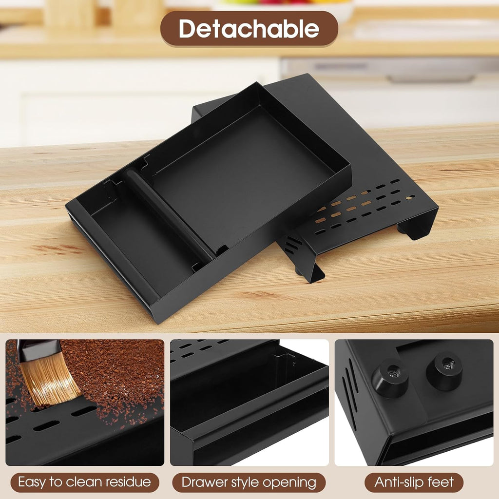 Espresso Knock Box, Stainless Steel Coffee Knocker Drawer with Non Slip Feet and Removable Rubber Lever, Coffee Knock Box Drawer 13.5 x 9.9 x 3.5 in