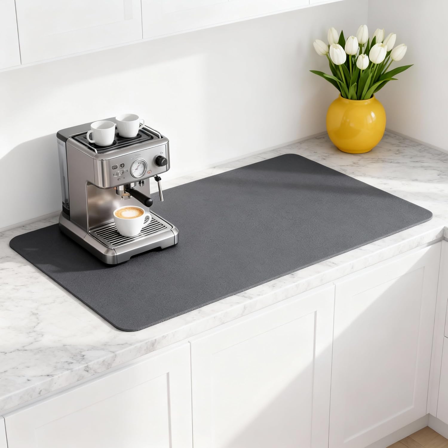 Dish Drying Mat Super Absorbent – 17" x 31" Coffee Mat for Countertops – Non-Slip Drying Mat for Kitchen Counter – Easy to Clean Water Absorbent Mat – XLarge Dish Drying Mats (Dark Gray)