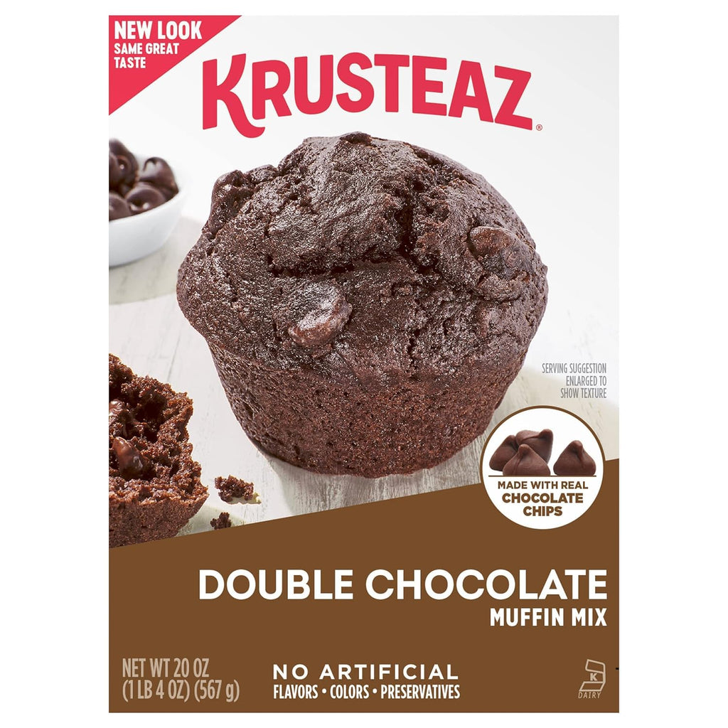Krusteaz Muffin Mix, Double Chocolate Muffin Mix, Made with Real Chocolate Chips & No Artificial Flavors, Colors or Preservatives, 20 Ounce Box (Pack of 3)