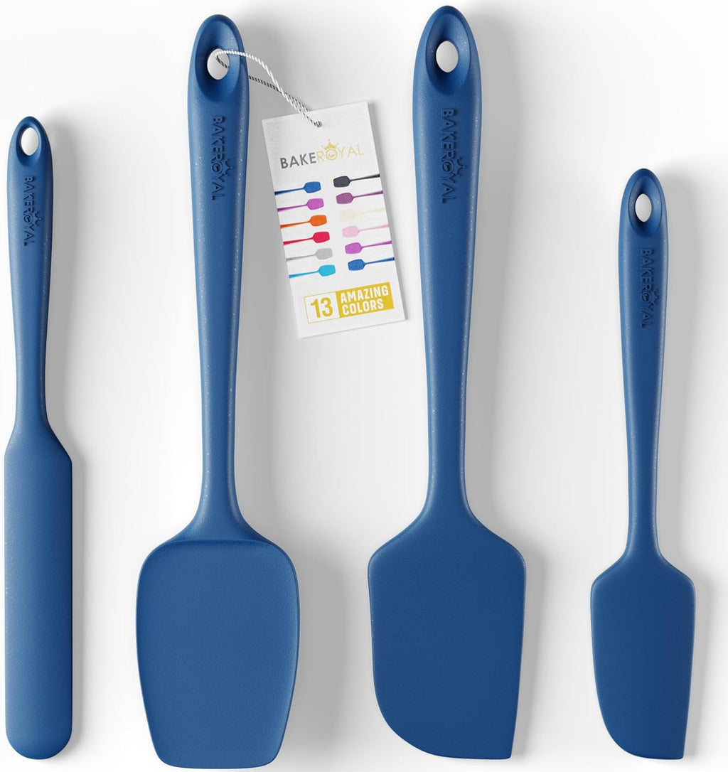 Silicone Spatula Set - 4-Piece Rubber Spatulas Silicone Heat Resistant 600°F for Everyday Task - Seamless Design Kitchen Spatulas for Nonstick Cookware - Royal Blue