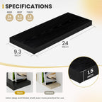 24 Inch Floating Shelves, 9.3" Deep Floating Shelf Wall Mounted, 24" Wall Shelves, Rustic Deep Bookshelf, Large Display Shelves & Storage Shelves for Bedroom, Living Room, Black, Set of 2