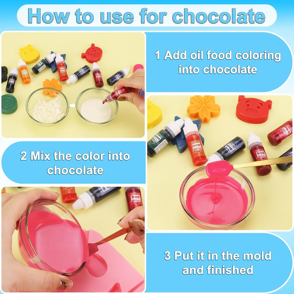 Oil Based Food Coloring - 8 Colors Upgraded Food Coloring for Chocolate, SigWong Oil Based Food Dye for Cake Decorating, Baking, Cookies, Icing Frosting, Fondant - 0.25 Fl.Oz/Bottles