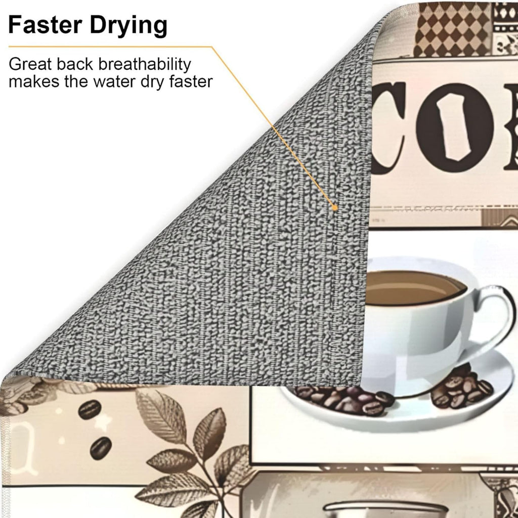 Coffee Dish Drying Mat, Highly Absorbent Microfiber Kitchen Counter Pad Reusable Washable, 16*18"