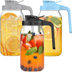 3-Pack 64oz Glass Mason Jar Pitchers with Leak-Proof Lids and Handles – Wide Mouth Design for Sun Tea, Cold Brew, Lemonade, Juice, Iced Tea, and Water