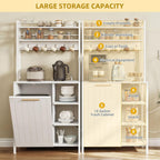 YITAHOME Bakers Rack with Storage Microwave Stand with Trash Can Bin Cabinet and Power Outlet 6-Tiers Coffee Stand Large Microwave Table for Kitchen Dining Room Living Room White