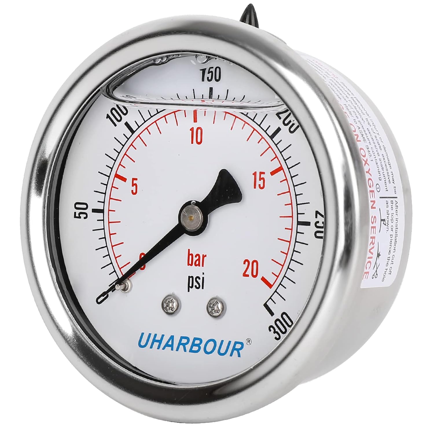 Glycerin Filled Pressure Gauge 300psi/20bar, Stainless Steel case, Brass Inside Construction, 2-1/2" dial, 1/4" NPT Back Connection.……