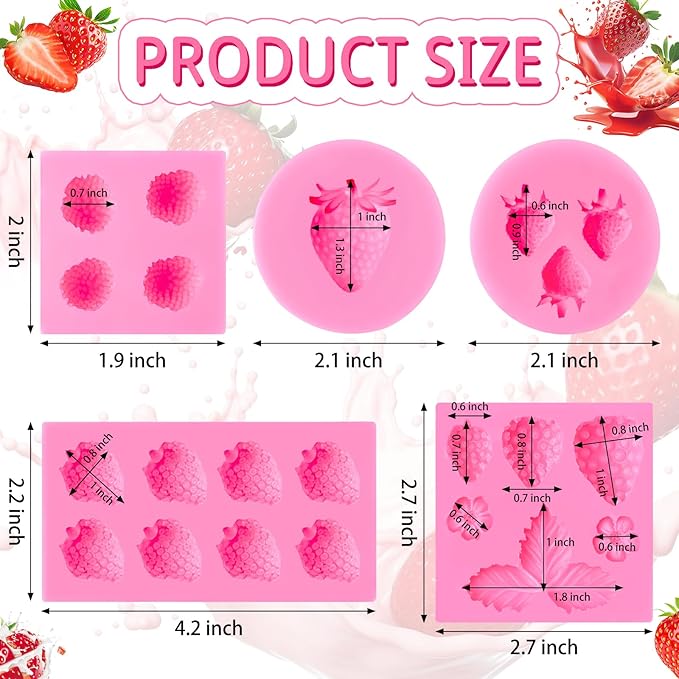 5 PCS Strawberry Baking Molds, Flowers Silicone Mold 3D Edible Strawberry Fruit Fondant Molds for Chocolate Candy Cupcake Cake Decoration Soap Wax Clay Resin Candle Making