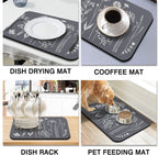 Rubber Dish Drying Mat for Kitchen Counter Large Grey Washable Quick Home Coffee Pad Fit Under Sink,Bar,Utensils or Stemware (24x18in)