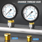 MEANLIN MEASURE 0~300Psi Stainless Steel 1/4" NPT 2.5" FACE DIAL Liquid Filled Pressure Gauge, Lower Mount (with Rubber Protective Sleeve), with 1/2" NPT and 3/8" NPT Hex Bushing