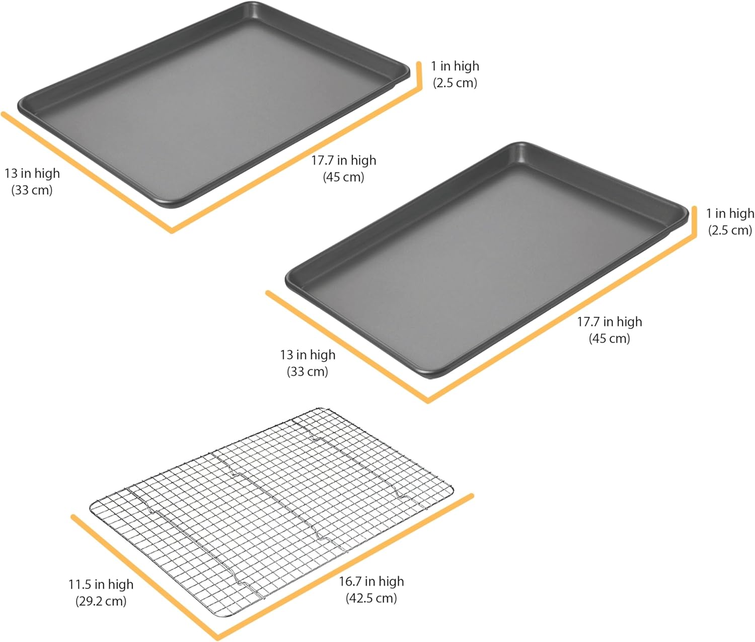 Chicago Metallic Professional Non-Stick Cookie and Jelly-Roll Pan Set with Cooling Rack, 17 by 12.25 Inches