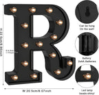 Foaky Black LED Letter Lights for Room Decor - Bedroom Wall Decor, Alphabet Lights for Home, Wedding, Party - Battery Operated （R）