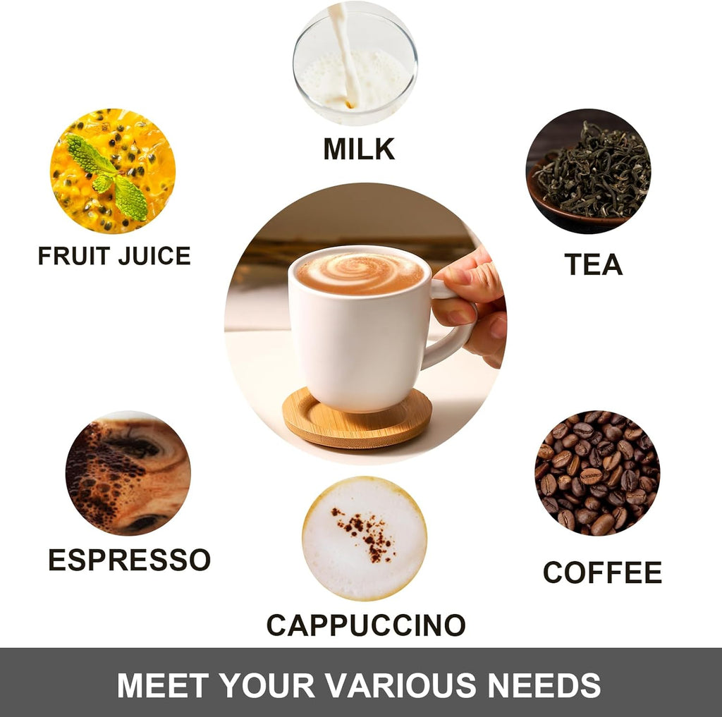 Hasense Cappuccino Cups with saucers, 6 Ounce Ceramic Coffee Mugs Set of 6 Perfect for Espresso, Specialty Coffee Drinks, Latte, Cafe Mocha and Tea, White