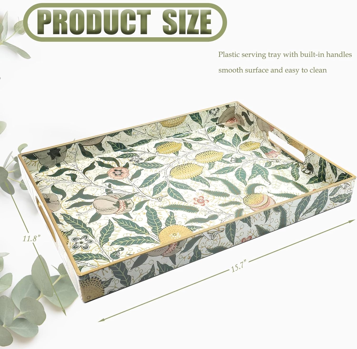 Spsyrine Lemon Serving Tray with Handles, Plastic Decorative Tray for Coffee Table, Living Room, Home Decor