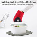 1 Pair Short Oven Mitts, Heat Resistant Silicone Kitchen Mini Oven Mitts for 500 Degrees, Non-Slip Grip Surfaces and Hanging Loop Gloves, Baking Grilling Barbecue Microwave Machine Washable
