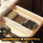 SpaceAid Knife Drawer Organizer Bamboo Insert Dock, Kitchen Steak Knives Holder Organizers Block for Drawer in Storage Organization (Small, White)