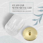 Glass Jar with Metal Lid for Bathroom Organization, Clear Apothecary Jar for Cotton Balls, Q Tips, and Small Accessories, Stylish Bathroom Storage Container Gold