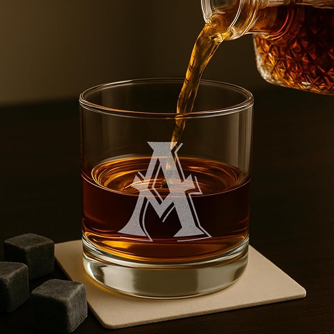 On The Rox Drinks 4 Piece Glass Set Engraved with A-Monogram, 11-Ounce