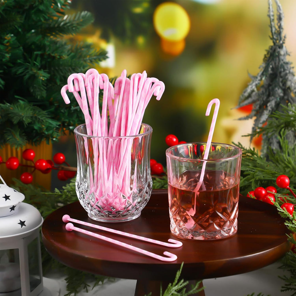 30 Pcs Christmas Coffee Stirrers Candy Cane Swizzle Sticks Coffee Bar Decoration Hot Cocoa Plastic Cocktails Drink Stirrers Reusable Beverage Stir Gifts for Xmas Party Supply (Pink, White)