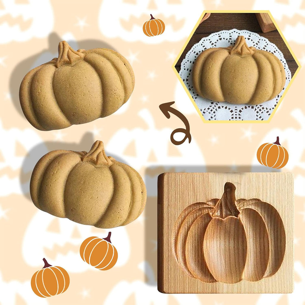 Wooden Cookie Biscuit Mold, 3D Baking Mold, Embossing Craft Decorating Baking Tool, Suitable for Halloween Thanksgiving Christmas Kitchen DIY (Pumpkin 10 * 8 * 2)