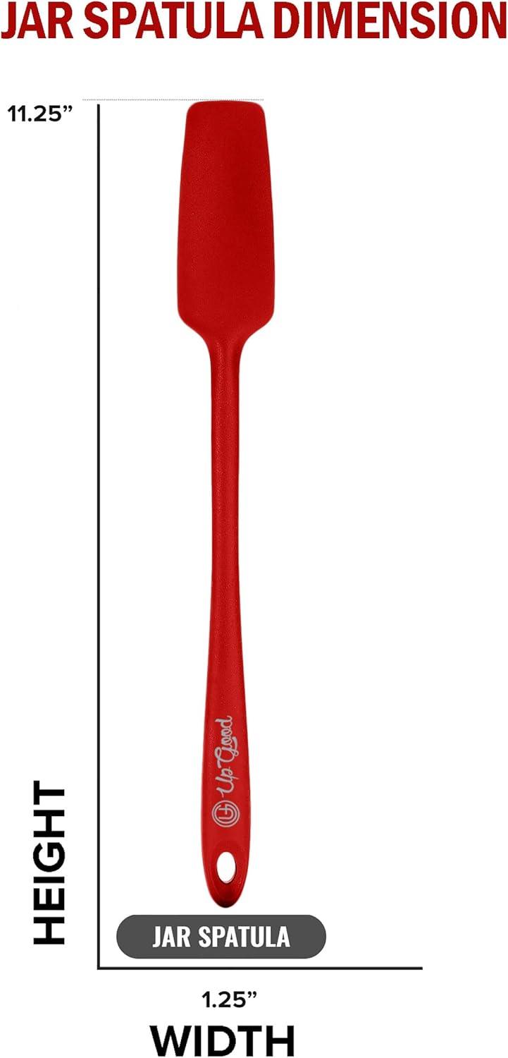 Silicone Jar Spatula | 600F Heat Resistant Non-Stick Rubber Scraper | Perfect for Jars, Smoothies, Blenders | One Piece Utensils | Durable Kitchen Cookware (UpGood Professional Spatulas, Red)