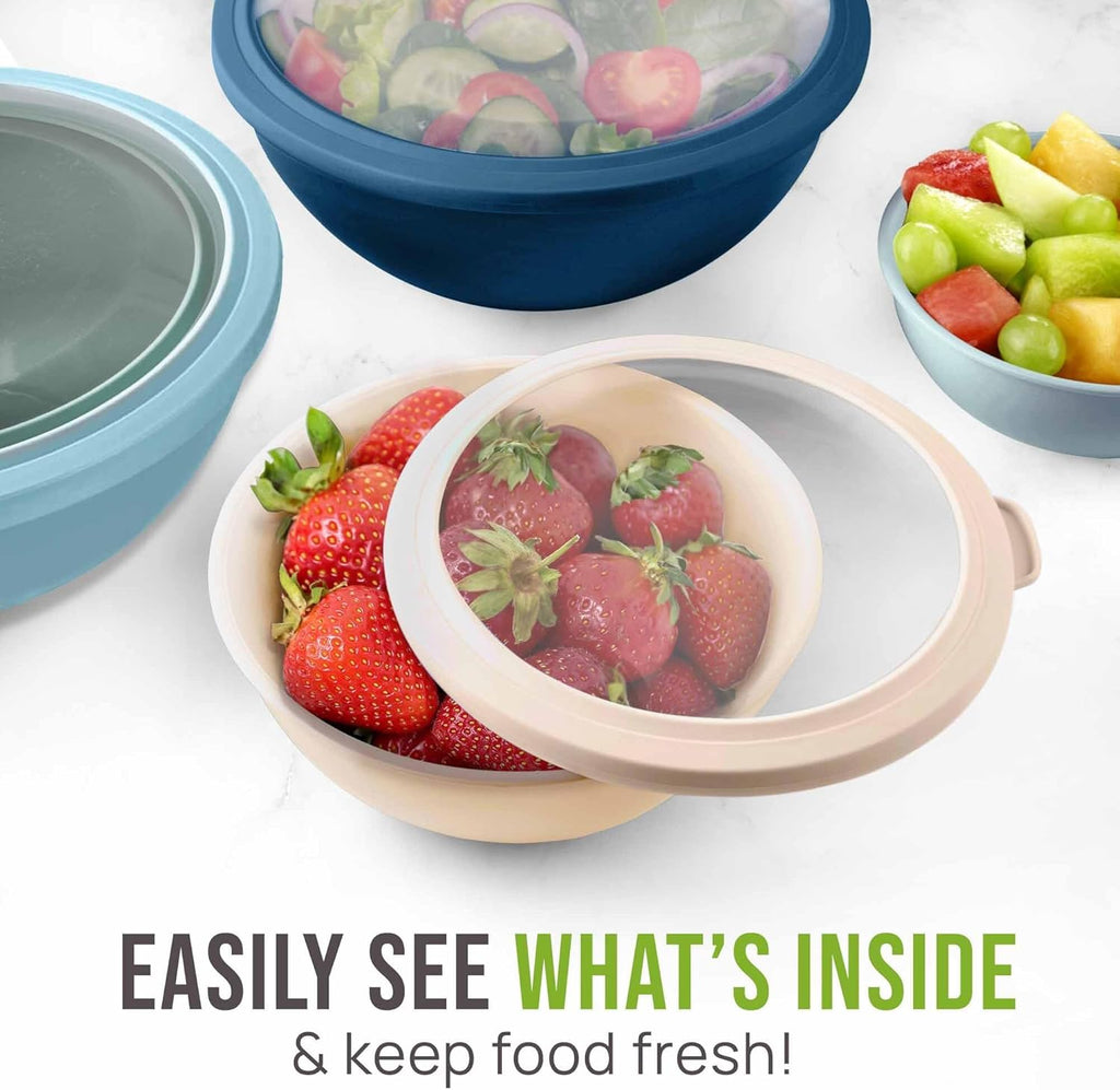 Zulay Kitchen 12 Piece Plastic Mixing Bowls with Leak-Proof Lids Set - Microwave and Freezer Safe Kitchen Mixing Bowls for Preparing, Serving and Storing - Large Nesting Bowls (Twilight Ombre)