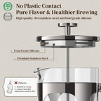 Veken French Press Coffee Maker 34oz 1 L, No Plastic Touching Cafe, Heat Resistant Thickened Borosilicate Glass, Stainless Steel Brewer,Cold Brew Cafetera Teapot for Kitchen Travel Camping,Dark Pewter