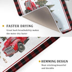 Giwawa Christmas Truck Dish Drying Mat 18x24 inch Large Winter Snowman Xmas Trees Snow Farm Dish Drainer Mats Red Black Buffalo Plaids Absorbent Dish Drying Pad for Kitchen Countertop Decor