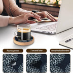 Wood Coasters Set of 4 with Holder, Cewiru Cup Mat for Drinks, Absorbent Coasters with Felt Insert for Coffee Table Protection, Modern Style Home Dining Table Decor, 4.3" Black