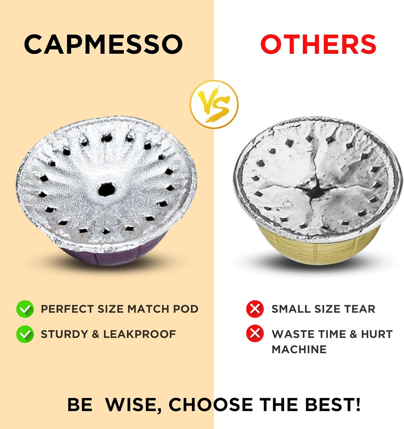 CAPMESSO Aluminum Foils Lids for Vertuo Reusable Pods,Compatible for Refillable Vertuo Pods, 100pcs Coffee Pods Foil Seals Covers(100/package)