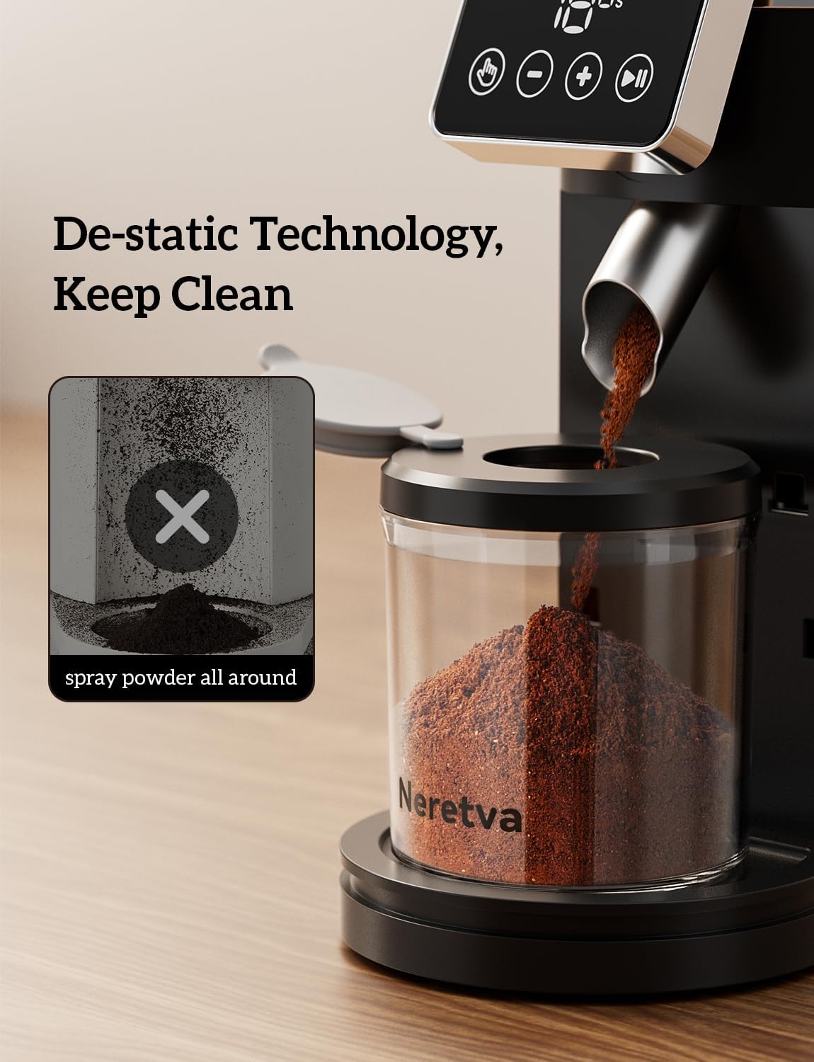 Neretva Burr Coffee Grinder, 2 in 1 Professional Espresso Grinder Stainless Steel Suit 51~58mm Portafilter Coffee Bean Grinder 30 Precise Setting & Anti-Static for Espresso/French Press/Drip/Cold Brew