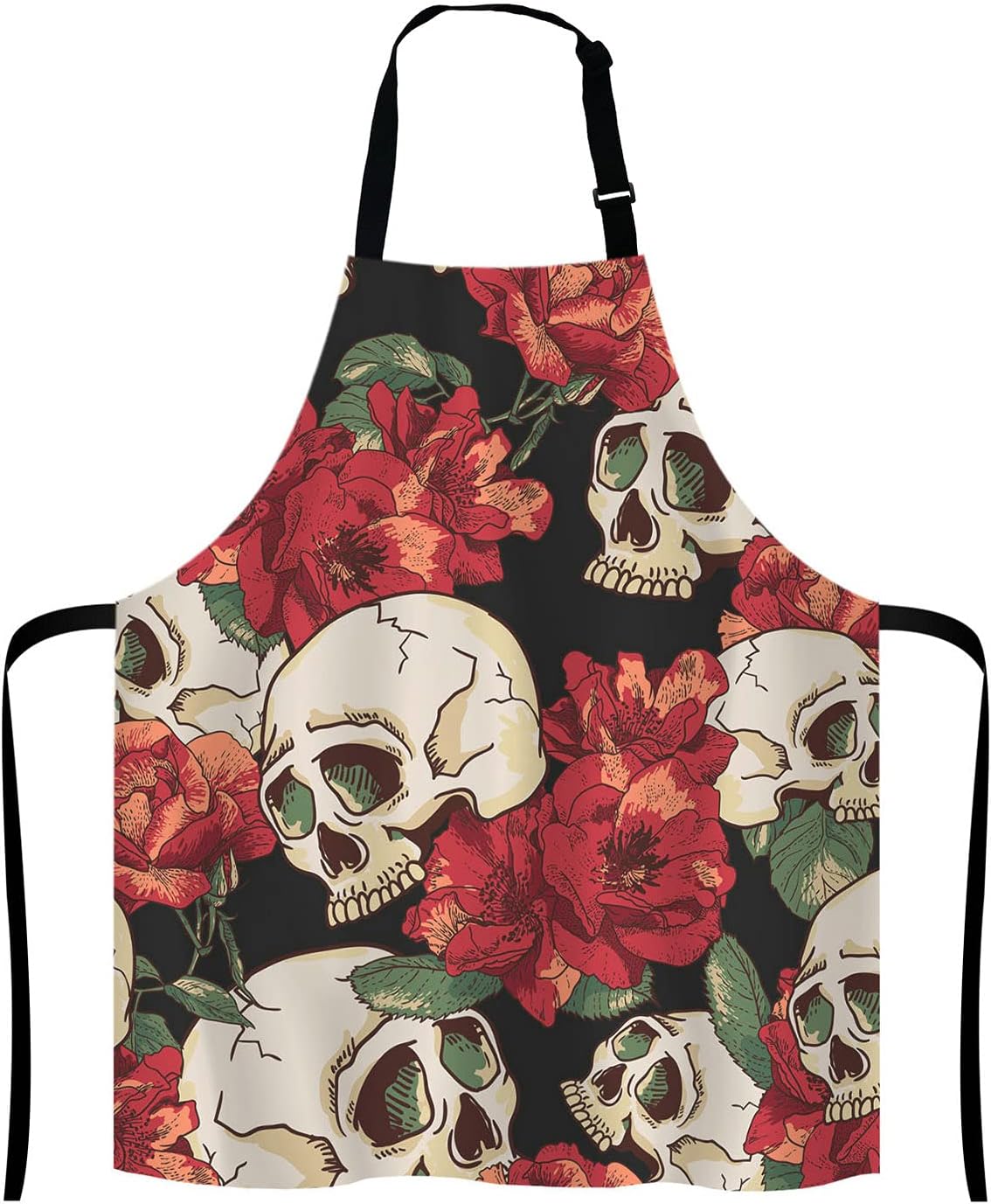 Skull Apron for Women and Men, Flowers Skull Adjustable Kitchen Chef Apron for Cooking Baking - Cute Birthday, Anniversary, Mother's Day Apron Presents for Mom Wife Girlfriend Aunt Grandma