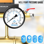 MEANLIN MEASURE 0-60Psi Well Pump Pressure Gauge 1/4" NPT 2" FACE DIAL for Pool Filter Pump Water Oil Air Compressor Tire Pressure Tester Back Mount, with Teflon Tape