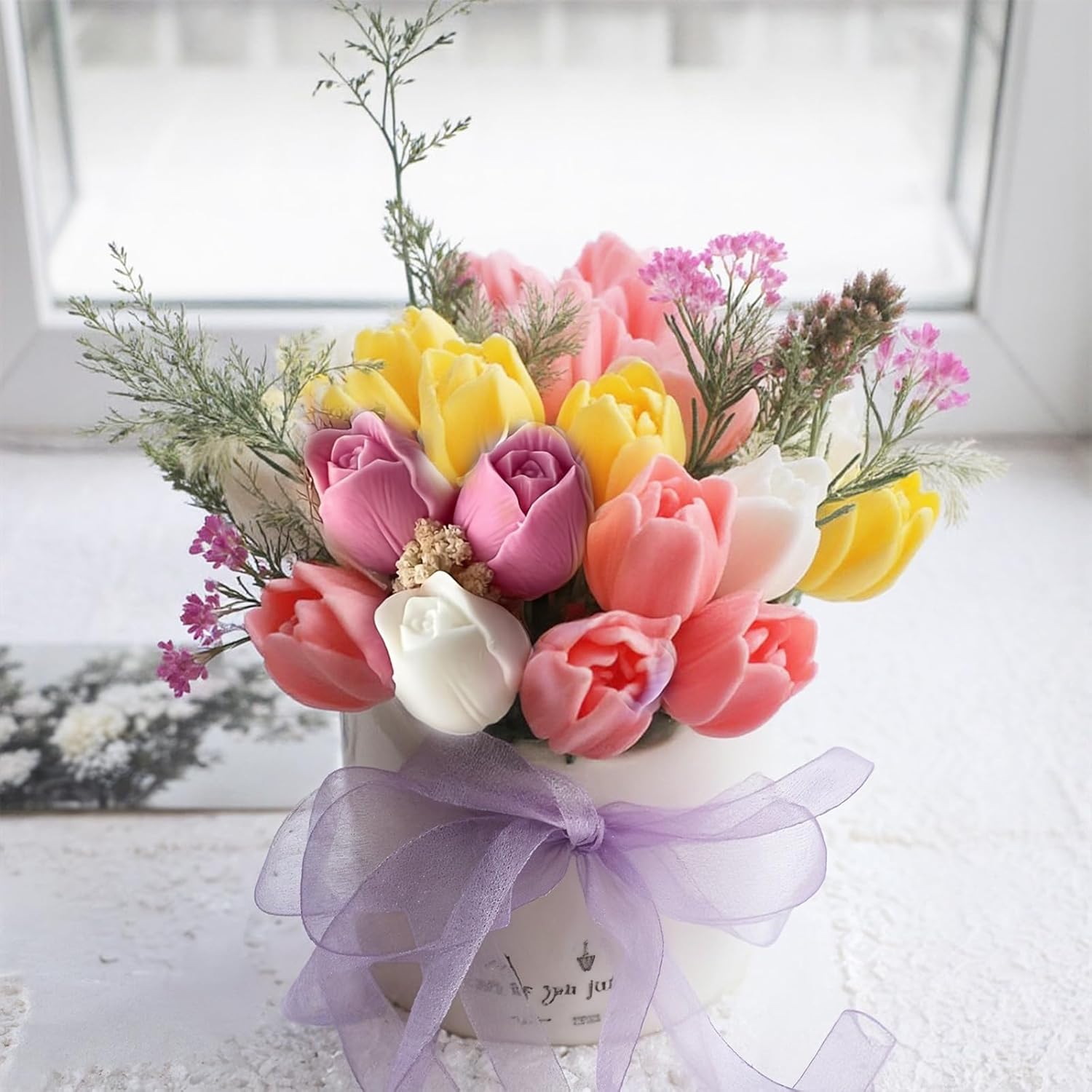 2PCS Tulip Flower Silicone Molds Tulip Bouquet Silicone Candle Molds 3D Floral Resin Candle Soap Mold Flower Fondant Chocolate Cake Decoration Mold Resin Casting